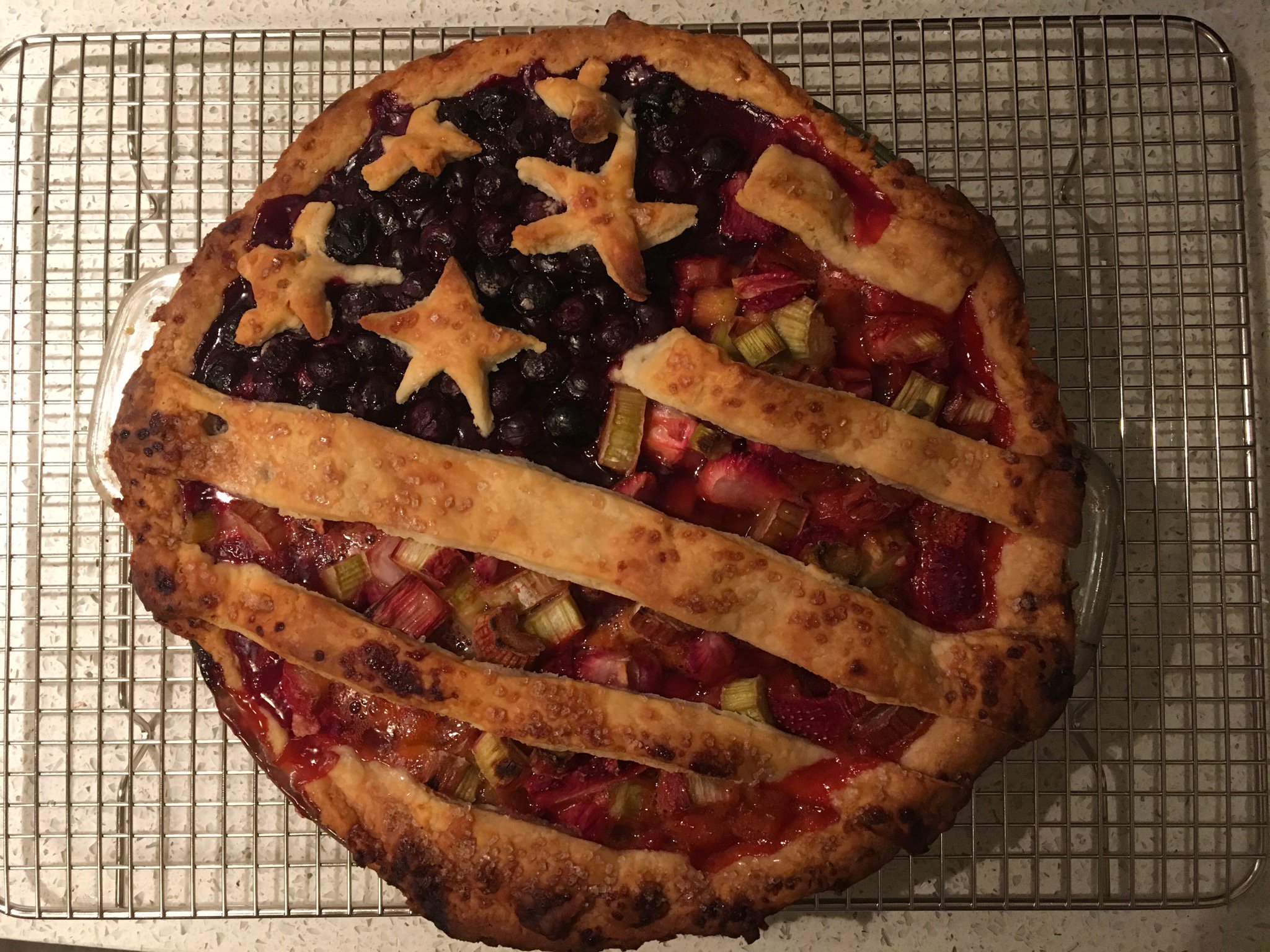 A pie that looks like an American Flag, but tastes like a pie.